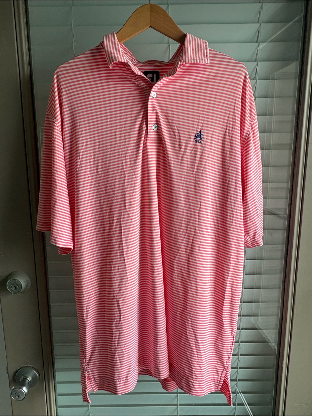 FootJoy Aronimink Gold Club dark pink and white  Striped Men’s Golf Polo